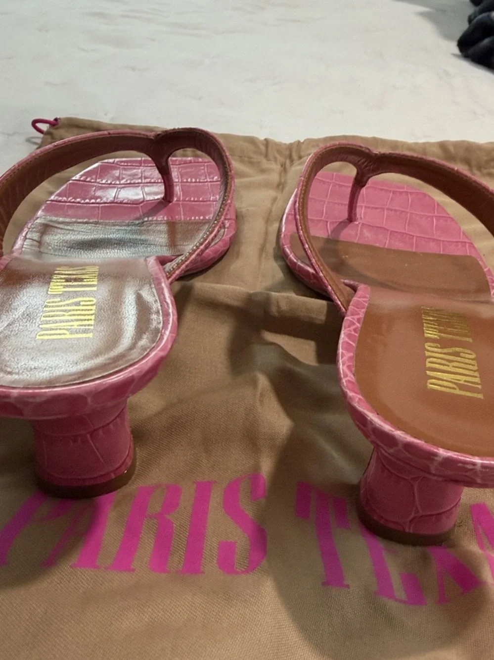 Paris Texas Pink Croc-Embossed Square-Toe Thong Mules - Picture 2 of 3